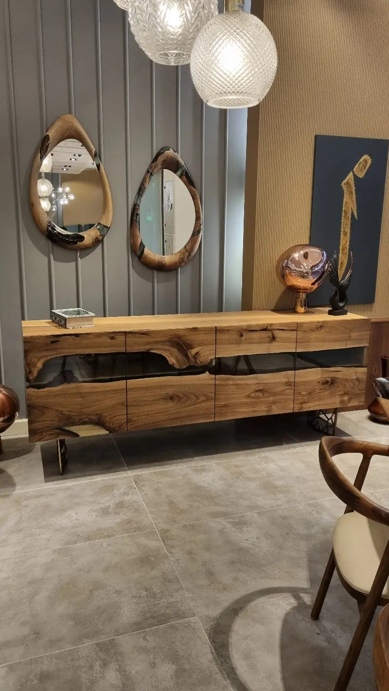 stylish entryway epoxy walnut drop mirrors