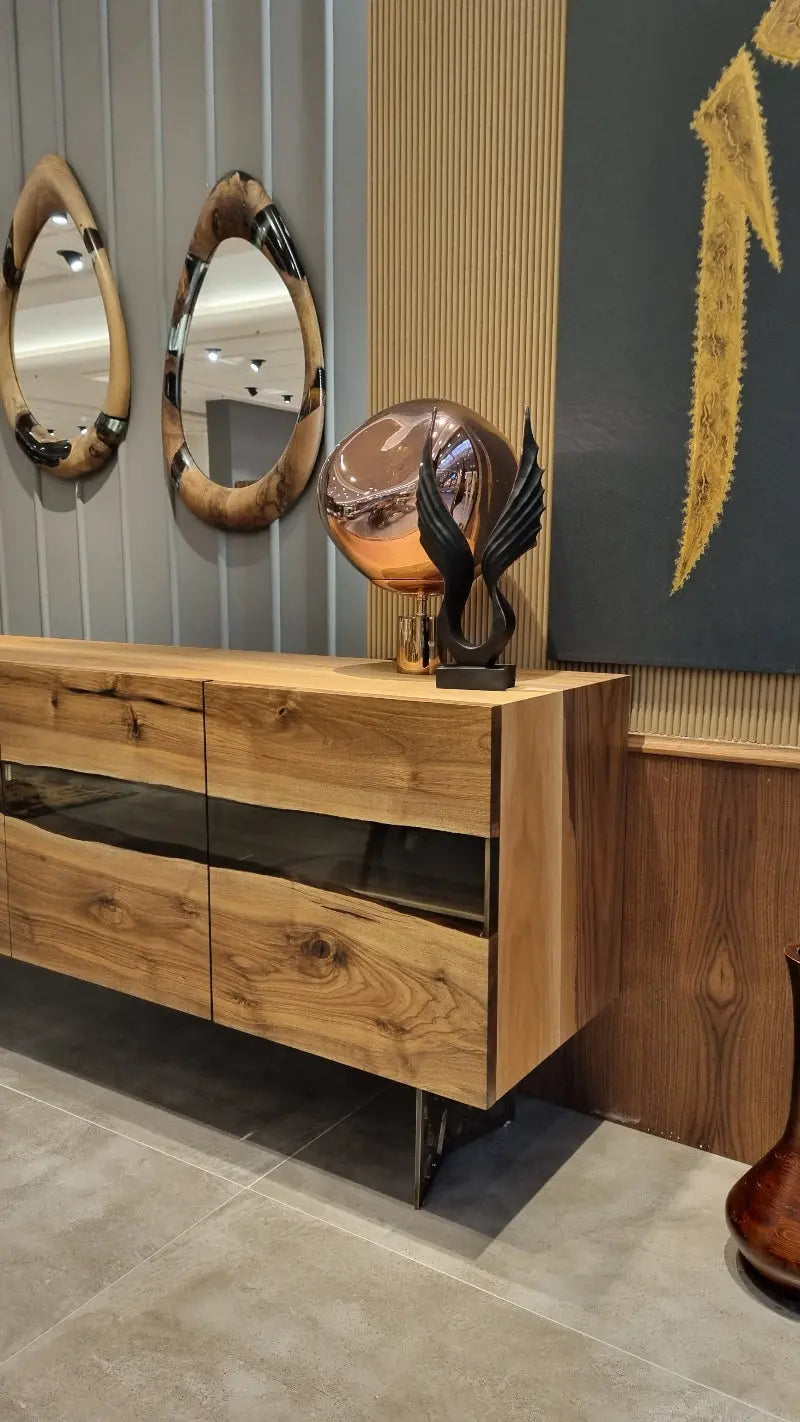 stylish epoxy walnut drop mirrors