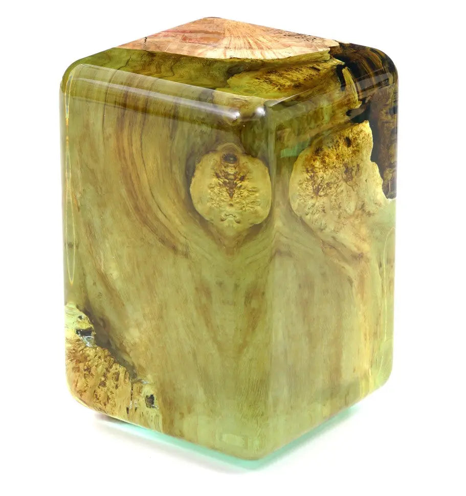 walnut clear epoxy resin cube end table rounded edge
