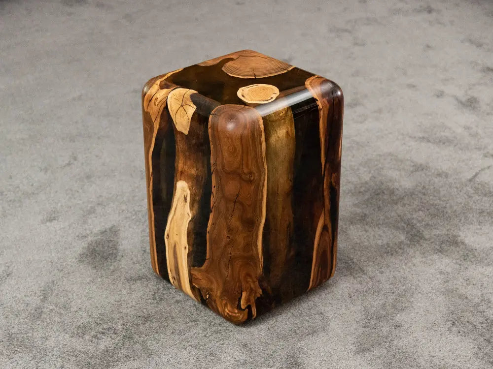 walnut resin cube side table