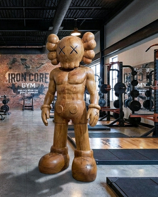 Muscular Wooden KAWS-Style Sculpture – Gym & Fitness Art Decor Gizz
