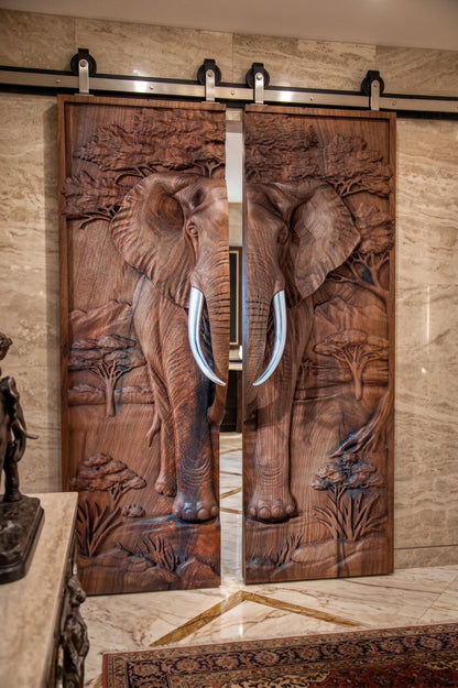 Elephant Sculptural Walnut Double Door Gizz