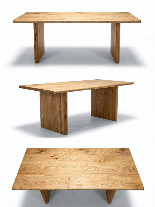 Three wooden tables of different sizes on a white background
