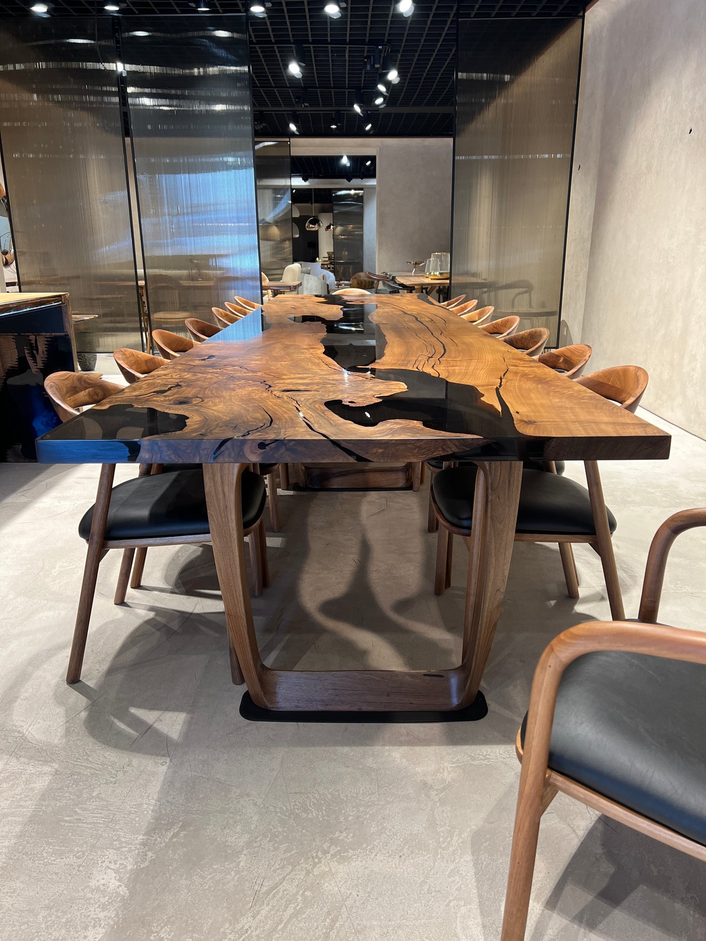 Epoxy Resin River Dining Table Featured Walnut Wood Leg