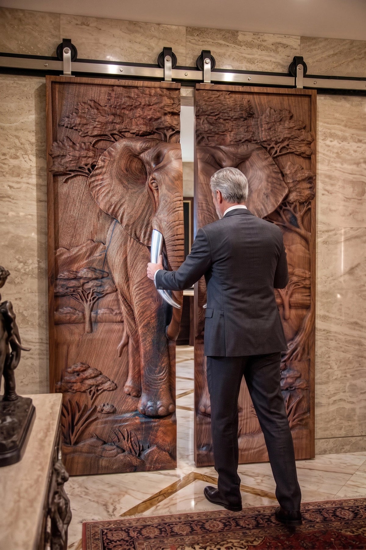 Elephant Sculptural Walnut Double Door Gizz
