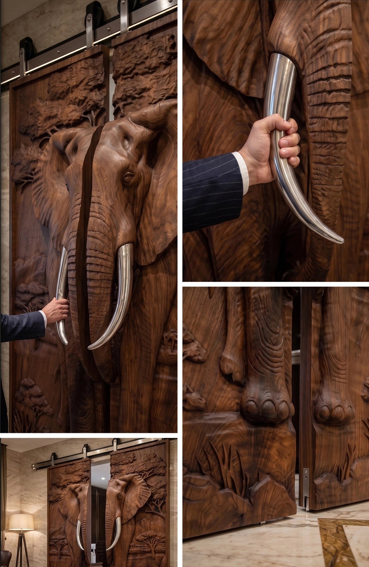 Elephant Sculptural Walnut Double Door Gizz