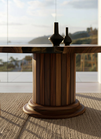 Round Dining Table with Solid Wood Drum Pedestal Base Gizz