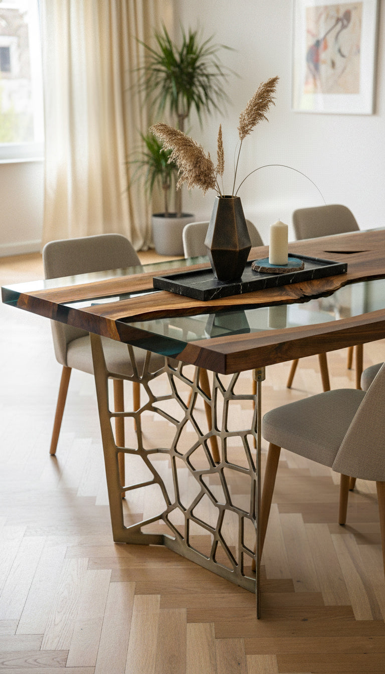Resin Walnut River Dining Room Table | Voronoi Table Gizz