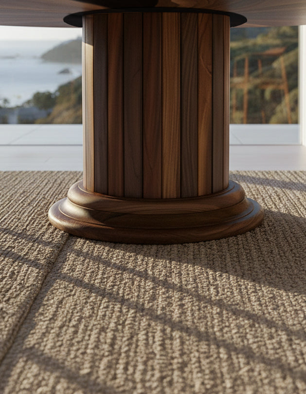 Round Dining Table with Solid Wood Drum Pedestal Base Gizz