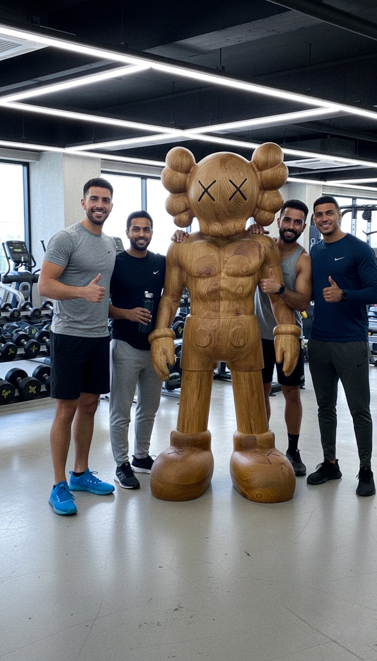 Muscular Wooden KAWS-Style Sculpture – Gym & Fitness Art Decor Gizz