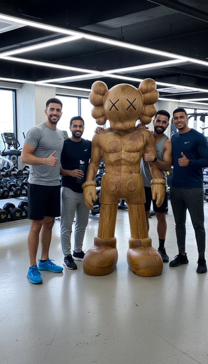 Muscular Wooden KAWS-Style Sculpture – Gym & Fitness Art Decor Gizz