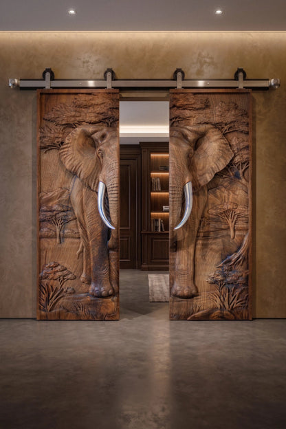 Elephant Sculptural Walnut Double Door Gizz