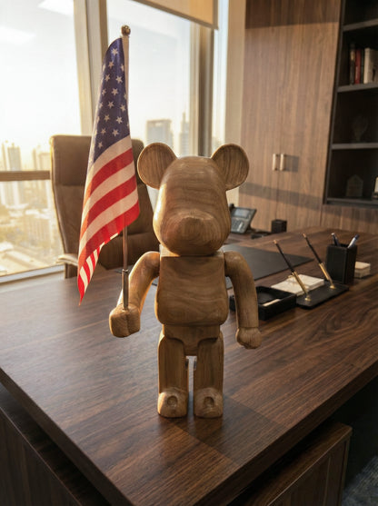 Handcrafted Wooden Executive Bear Sculpture for Indoor and Outdoor