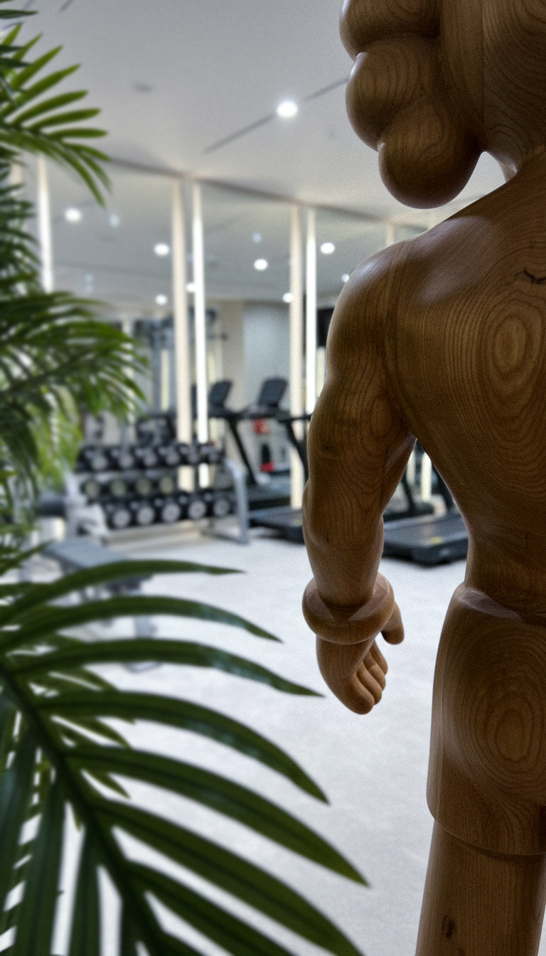 Muscular Wooden KAWS-Style Sculpture – Gym & Fitness Art Decor Gizz
