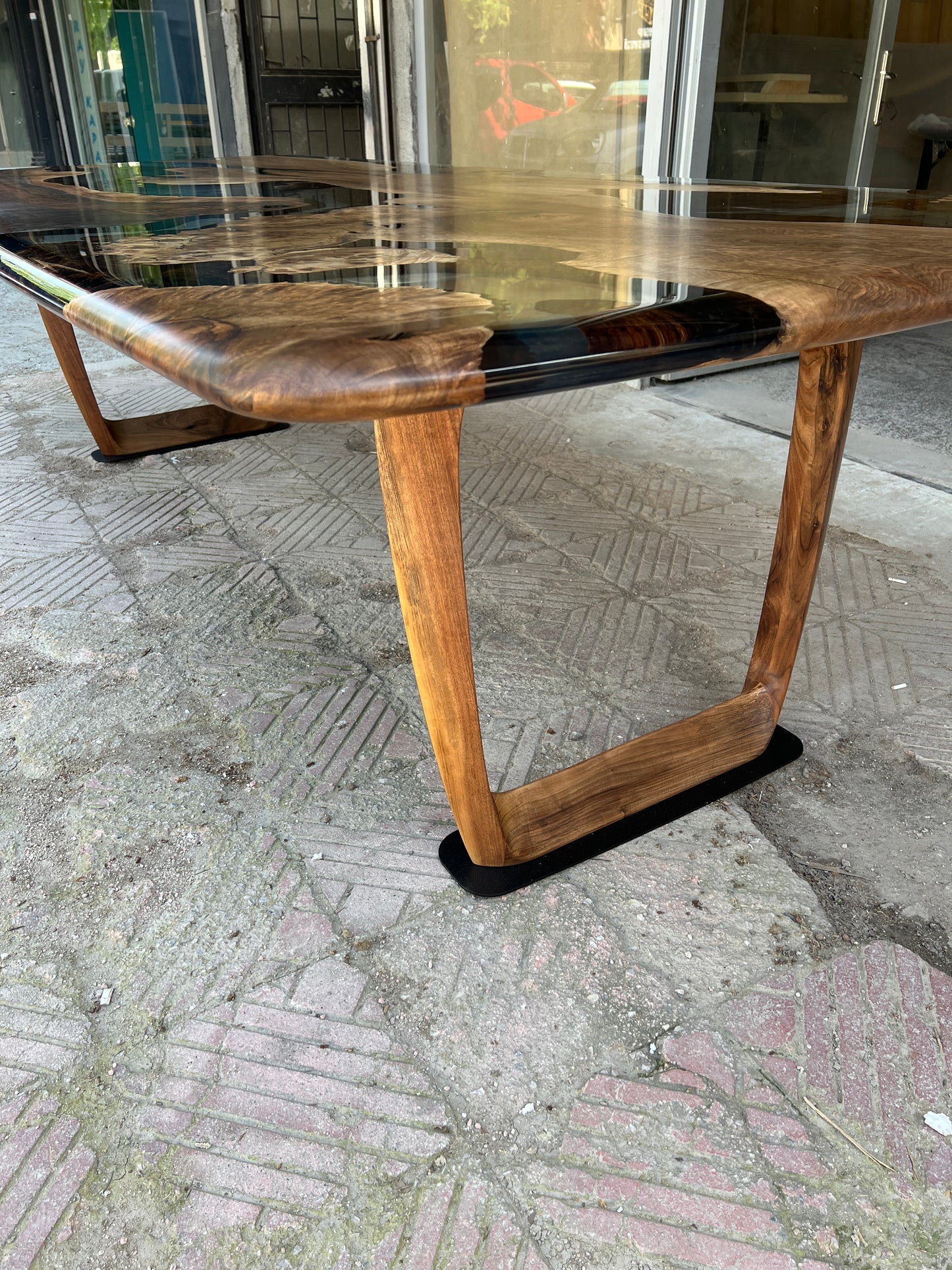 Epoxy Resin River Dining Table Featured Walnut Wood Leg