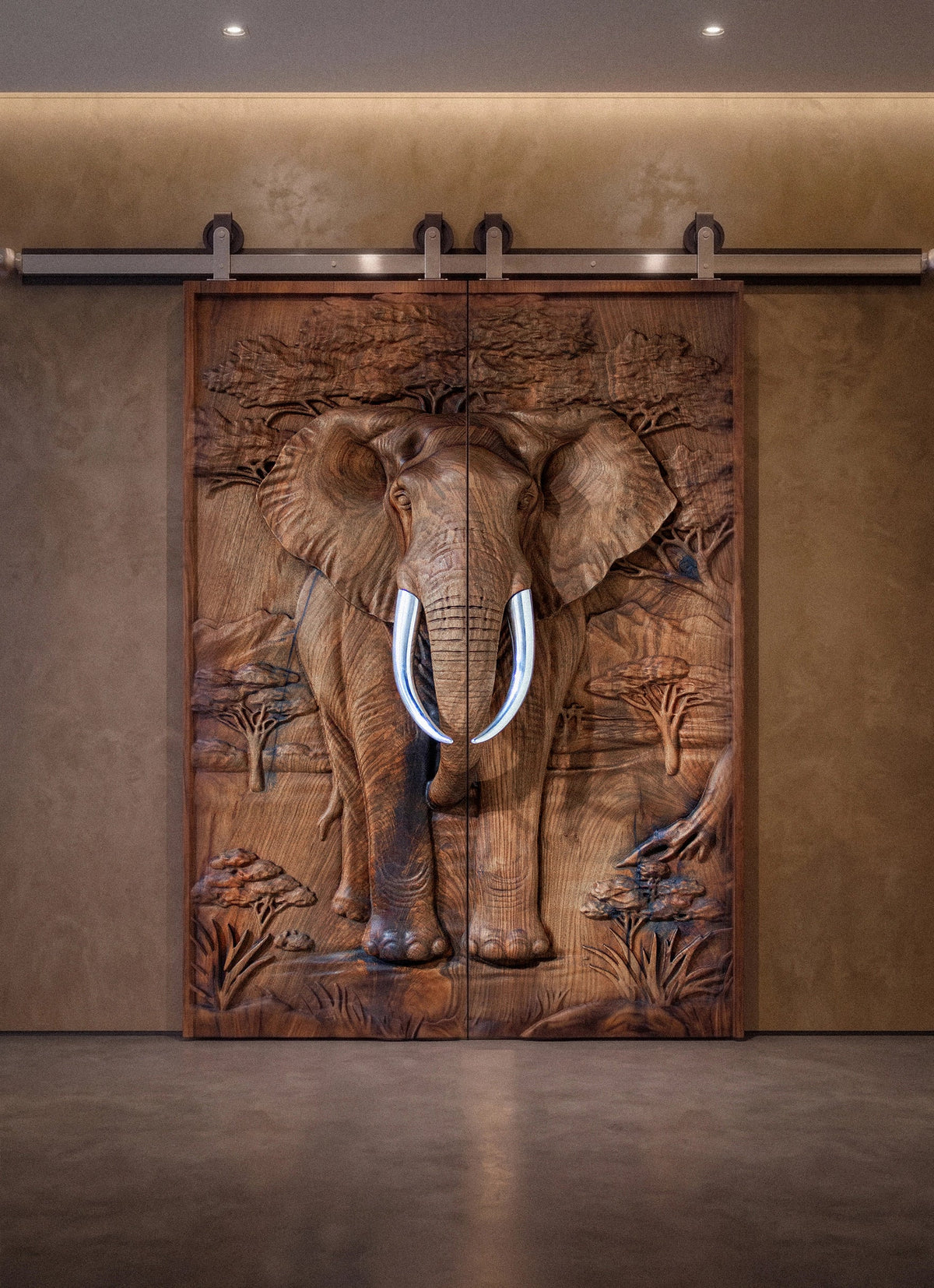 Elephant Sculptural Walnut Double Door Gizz