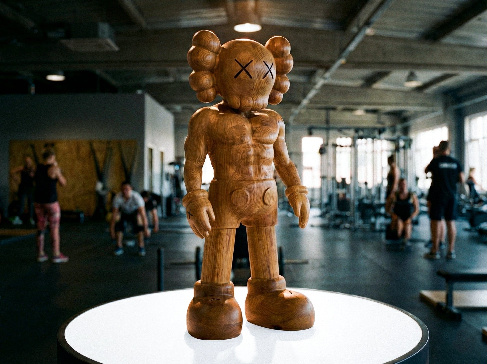 Muscular Wooden KAWS-Style Sculpture – Gym & Fitness Art Decor Gizz