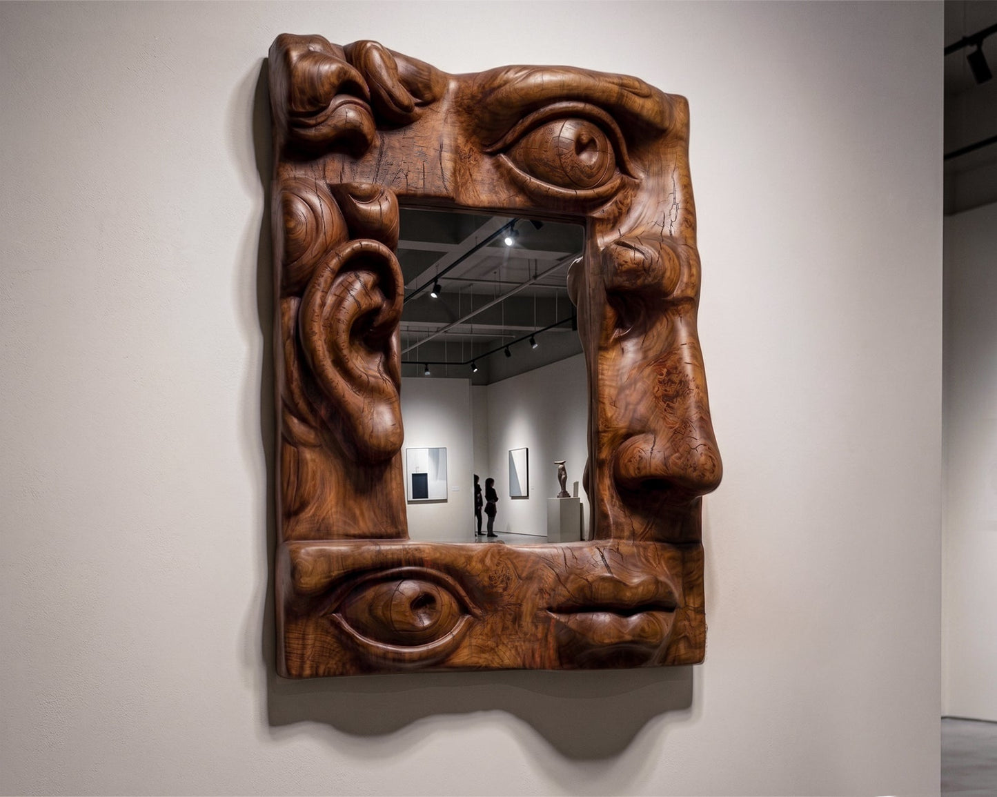 Modern Wooden Face Mirror – Handcrafted Sculptural Wall Art Mirror Gizz