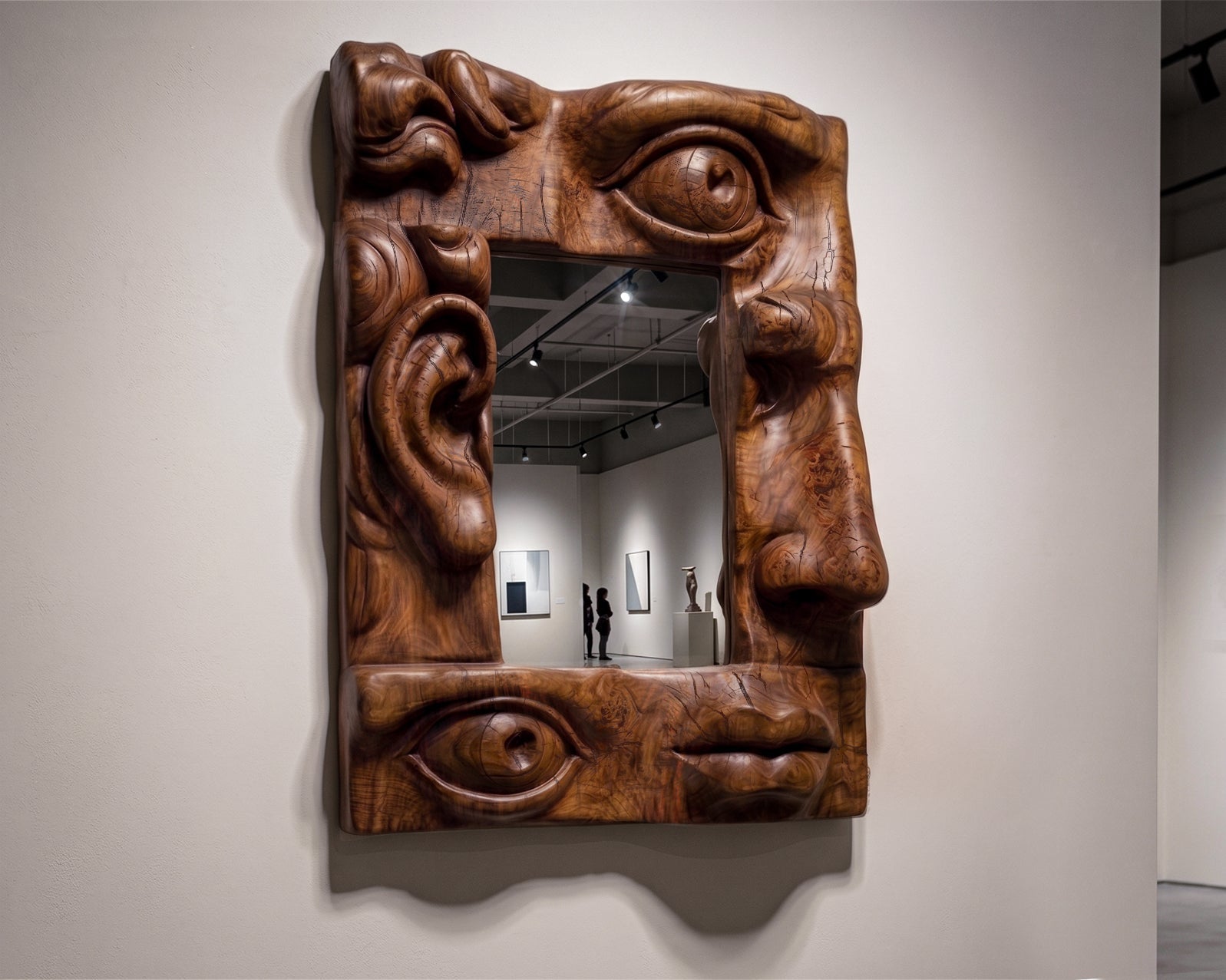 Modern Wooden Face Mirror – Handcrafted Sculptural Wall Art Mirror Gizz