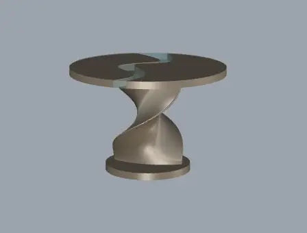 Round Epoxy Resin Table with Wooden Vortex Base Made of Walnut Gizz