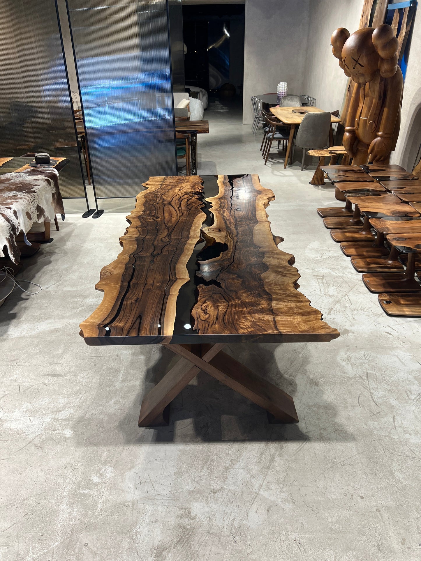 Live Edge Rustic, Epoxy Resin River Dining Room Table Made of Walnut Gizz