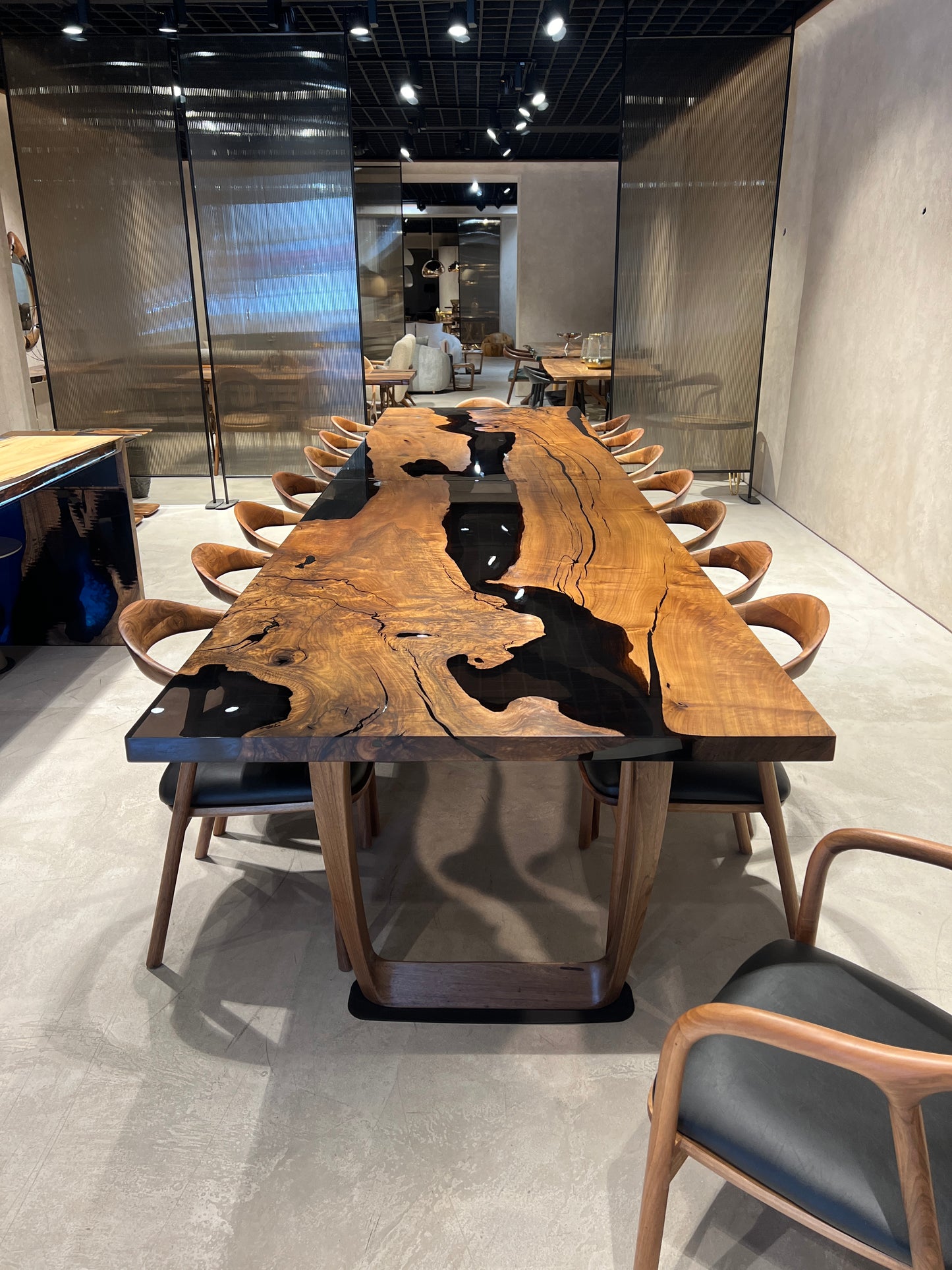 Epoxy Resin River Dining Table Featured Walnut Wood Leg