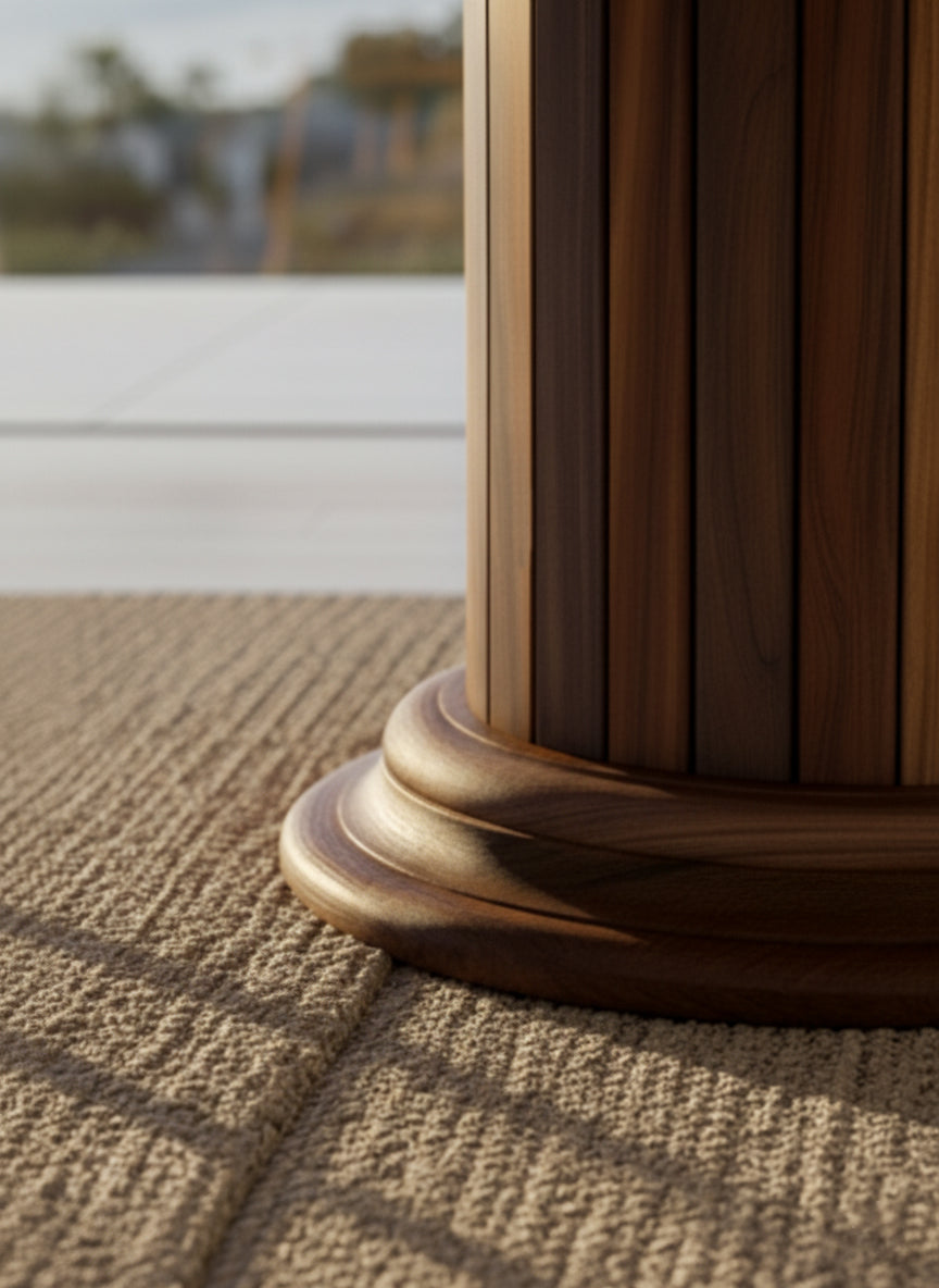 Round Dining Table with Solid Wood Drum Pedestal Base Gizz