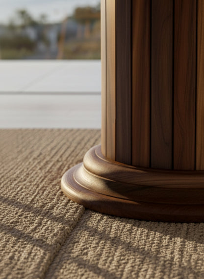 Round Dining Table with Solid Wood Drum Pedestal Base Gizz