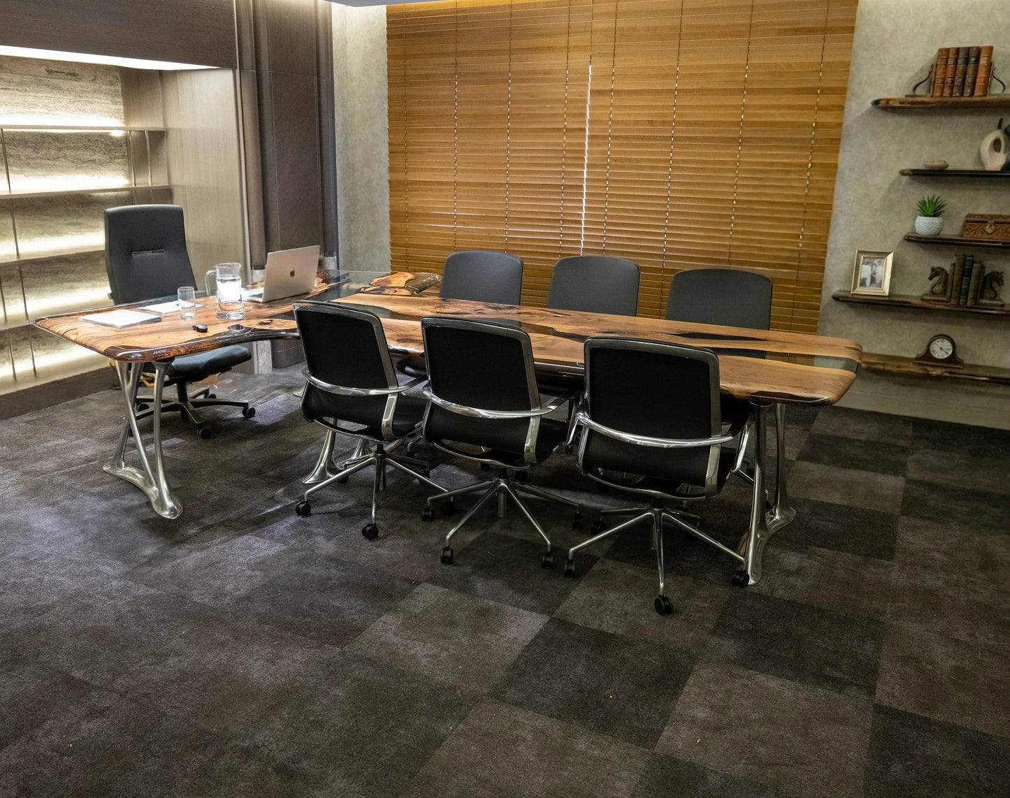 Luxury D-Shaped Walnut & Epoxy Executive Desk Gizz