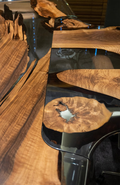 Luxury D-Shaped Walnut & Epoxy Executive Desk Gizz