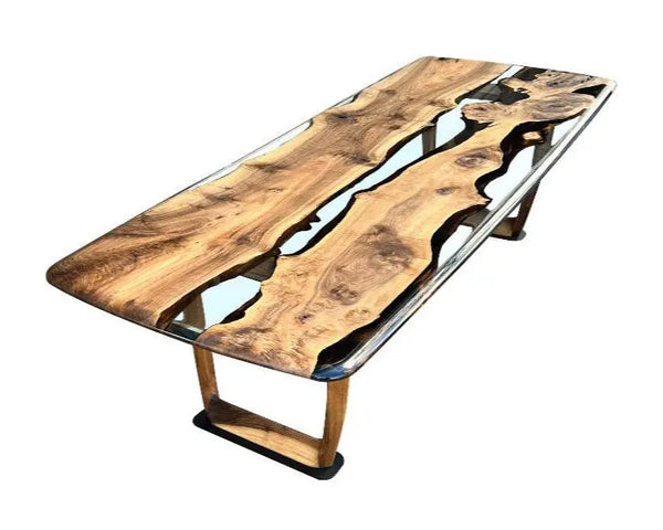 Epoxy Resin River Dining Table Featured Walnut Wood Leg