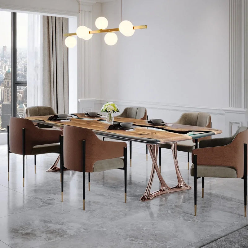 Luxury dining table with aluminum rosegold expensive legs