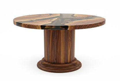 Round Dining Table with Solid Wood Drum Pedestal Base Gizz