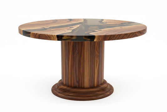 Round Dining Table with Solid Wood Drum Pedestal Base Gizz