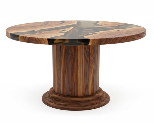 Round Dining Table with Solid Wood Drum Pedestal Base Gizz