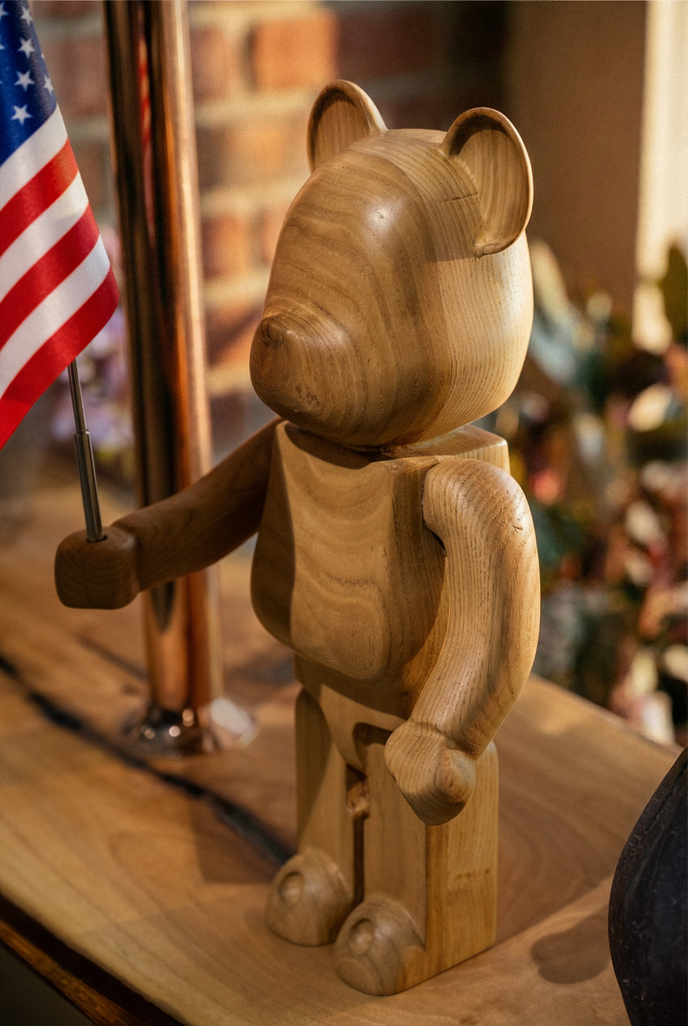 Handcrafted Wooden Executive Bear Sculpture for Indoor and Outdoor