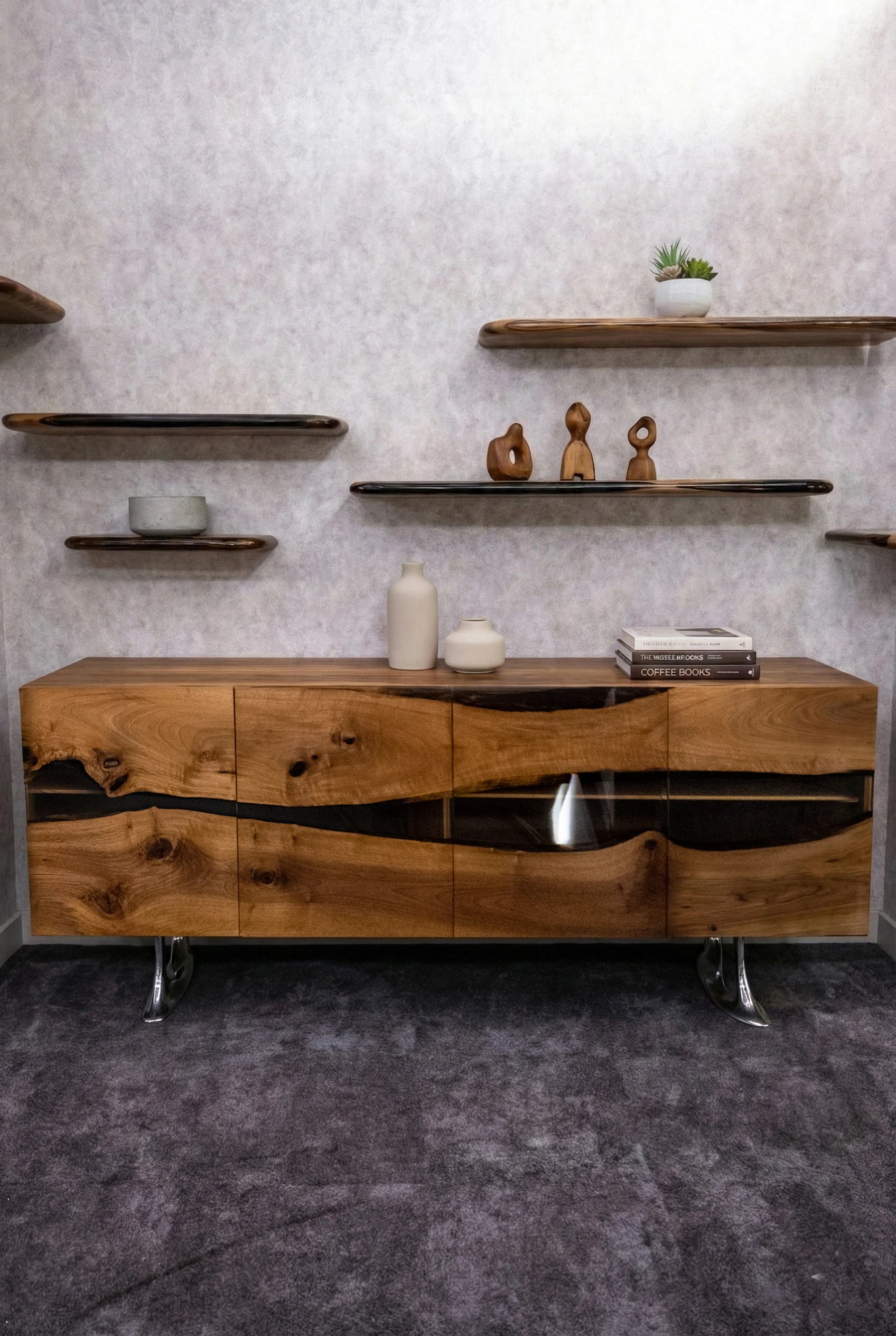 Luxury D-Shaped Walnut & Epoxy Executive Desk Gizz