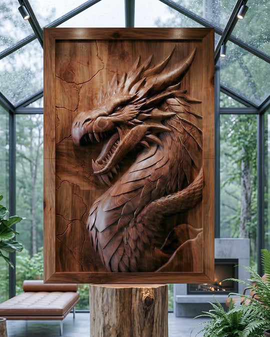 3D Dragon Wood Relief | Luxury Wall Art Decor Gizz