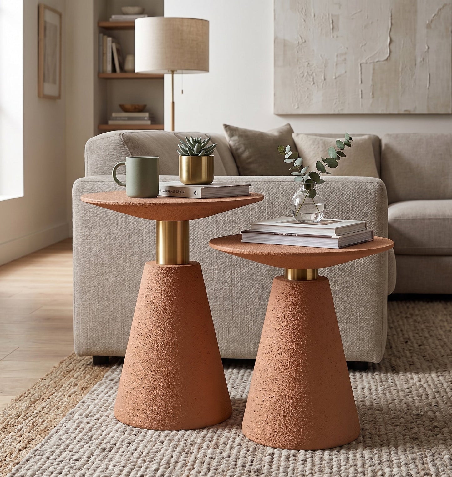 Microcement Textured  Minimal Side Table Set Gizz