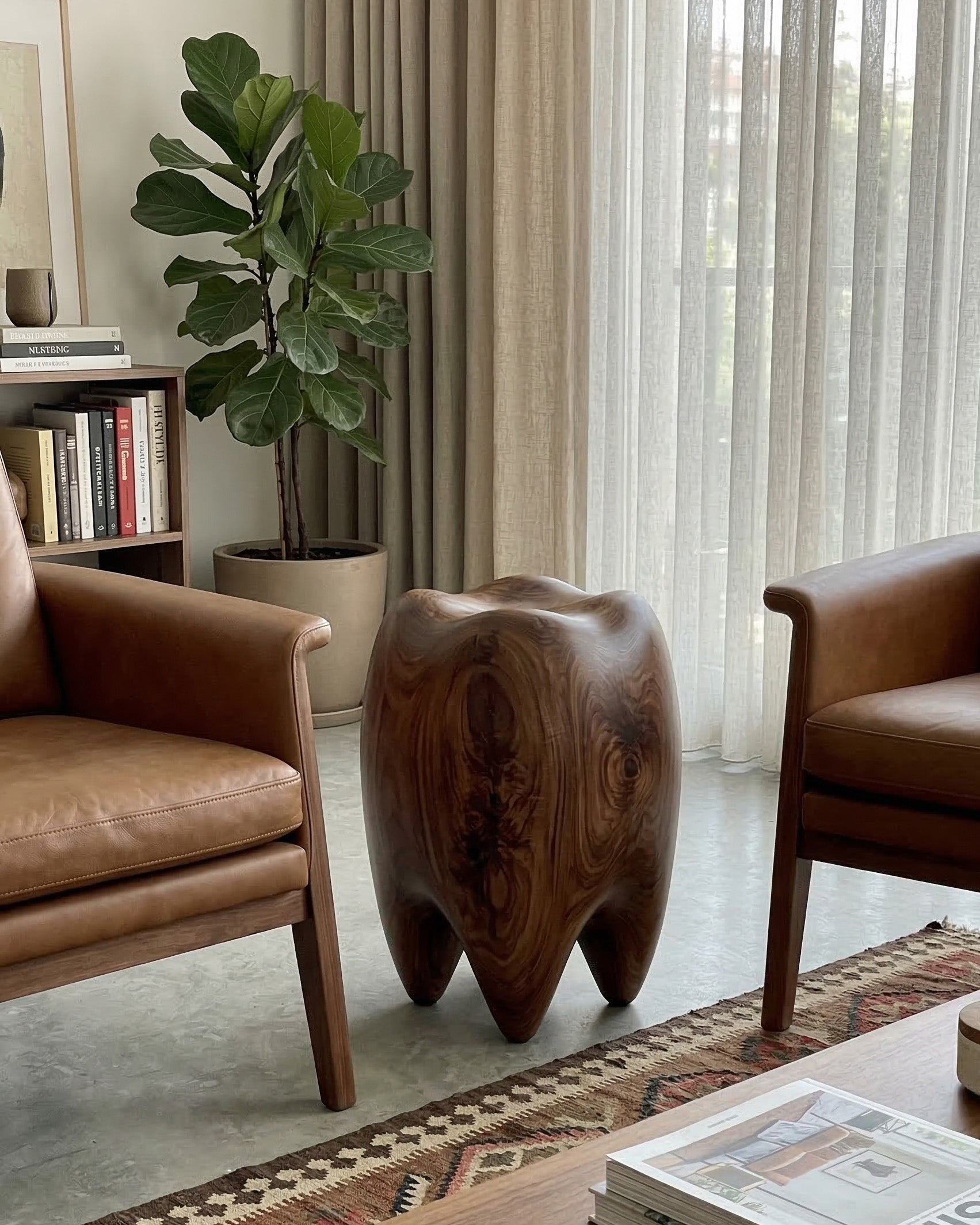 Walnut Tooth Sculptural Stool & End Table Gizz
