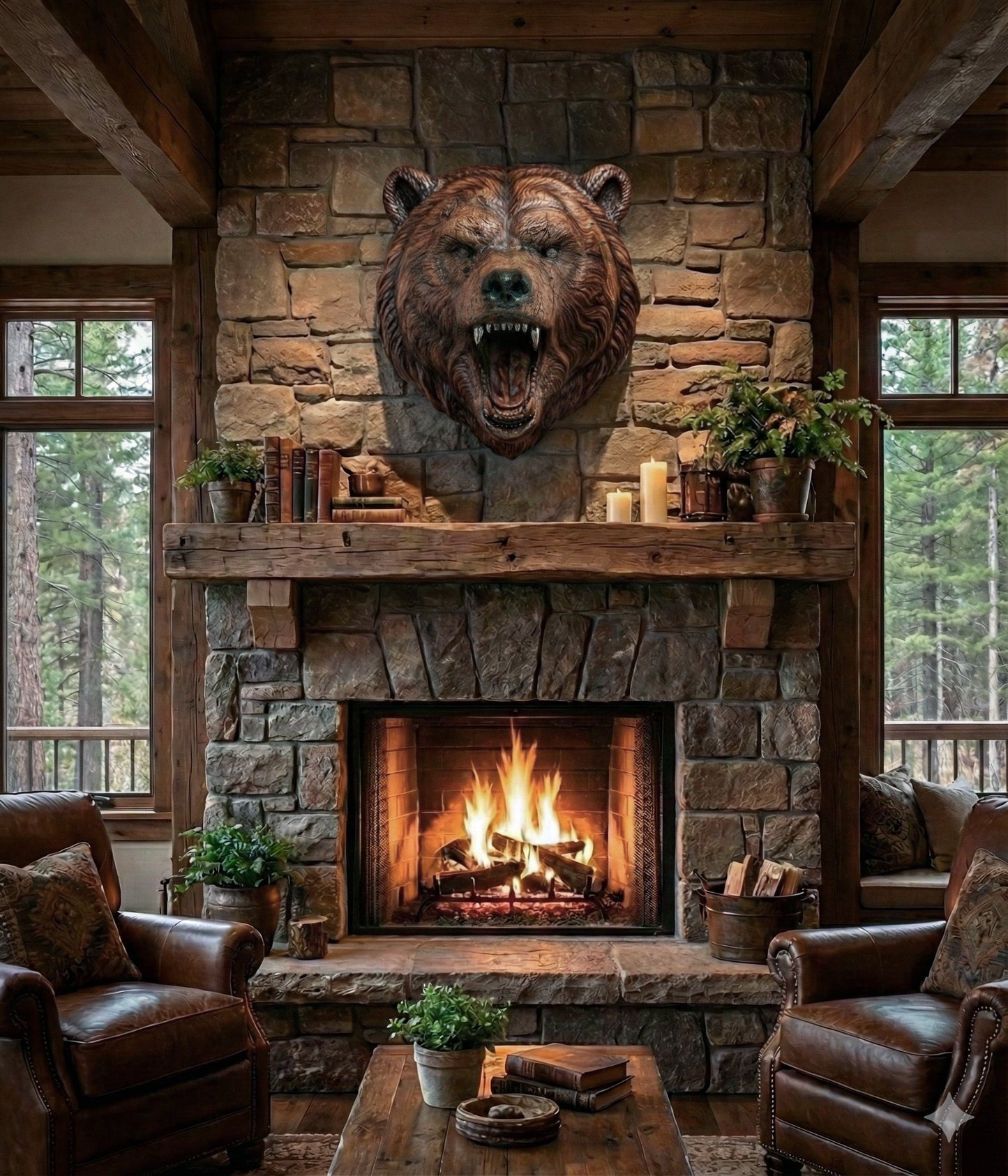 Hand-Carved Roaring Bear Head Gizz