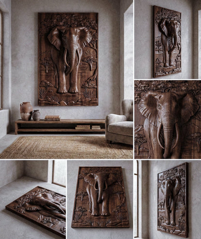 Majestic African Elephant 3D Relief Wood Wall Art Gizz