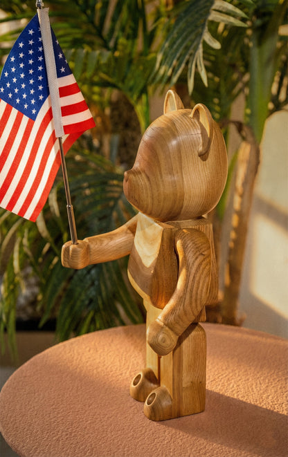 Handcrafted Wooden Executive Bear Sculpture for Indoor and Outdoor