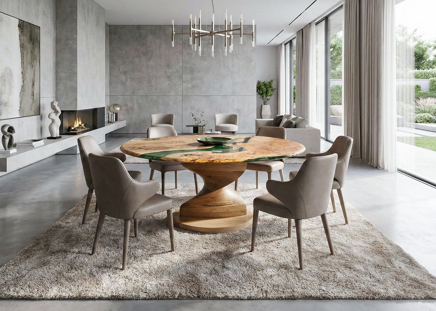 Mapa Burl Round Epoxy Resin Table | Vortex Base Gizz