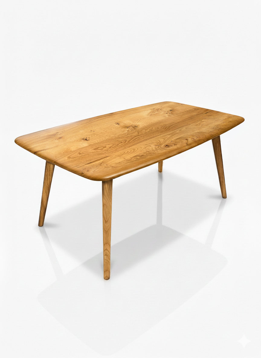 Wooden table with four legs on a white background