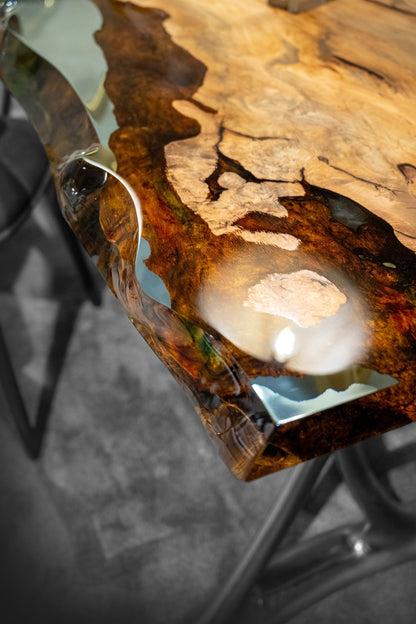 Natural Epoxy Side Dining Table Made Of Linden Wood | Aluminum Legs Featured Gizz