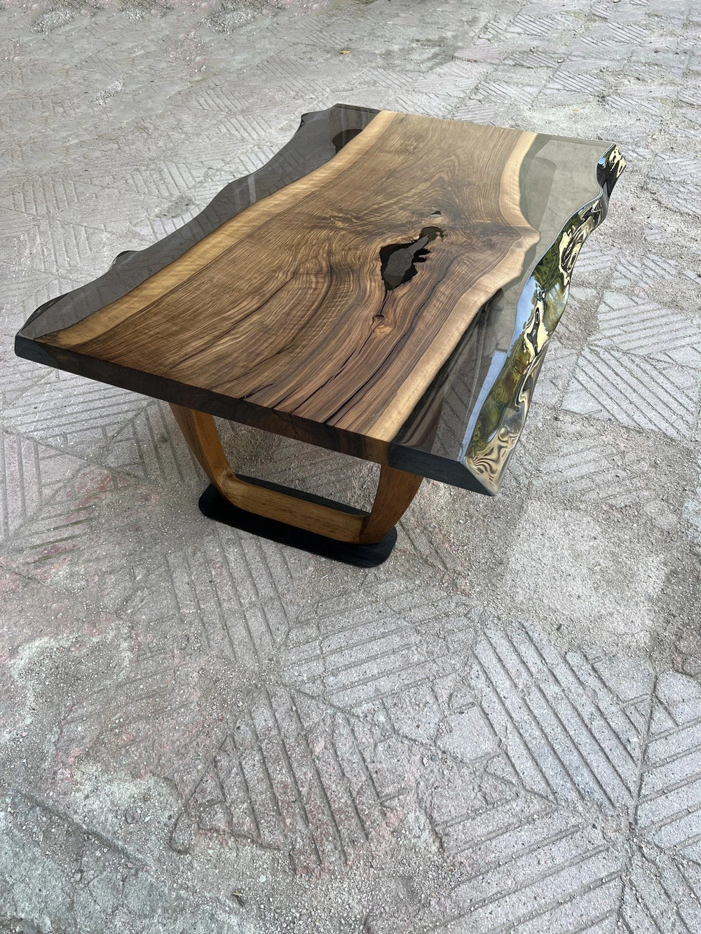 Epoxy Live Edge Coffee Table with Wooden U Leg
