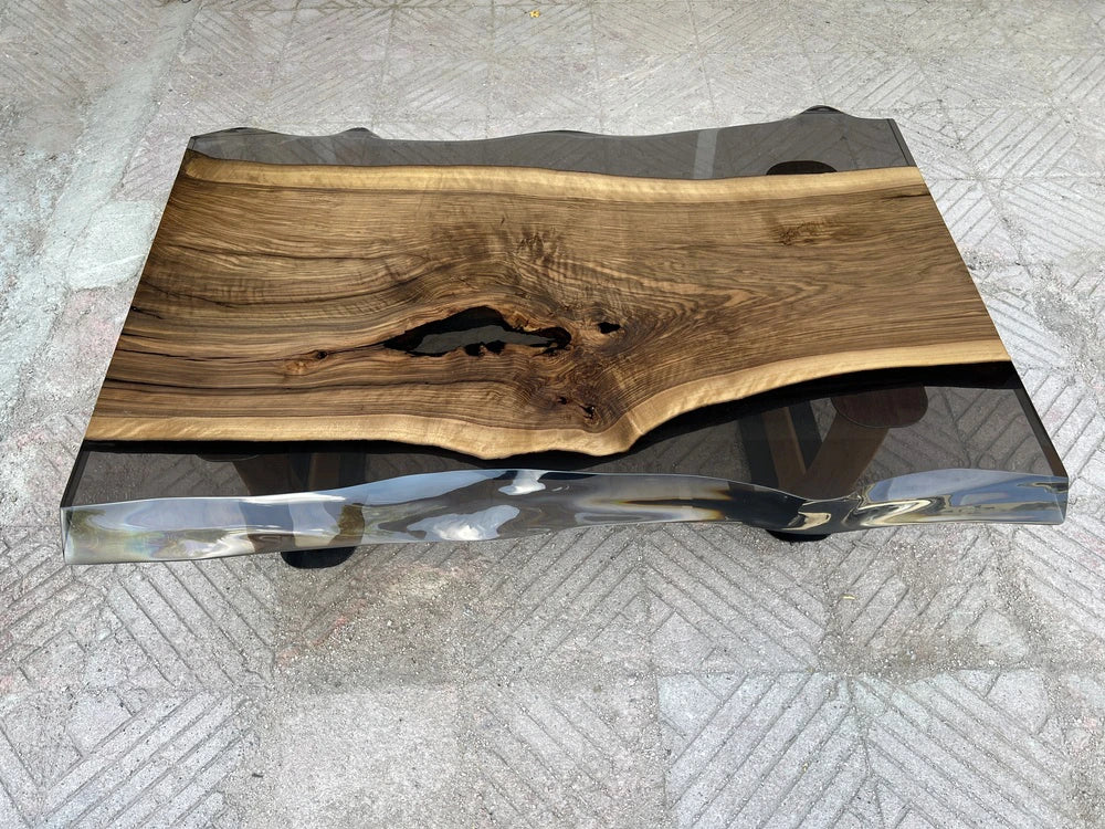 Epoxy Live Edge Coffee Table with Wooden U Leg