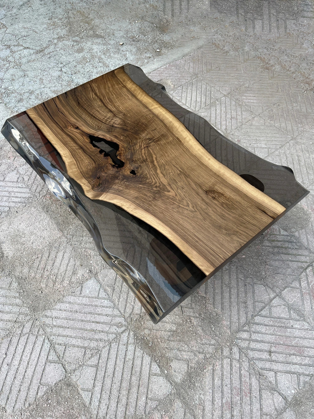 Epoxy Live Edge Coffee Table with Wooden U Leg