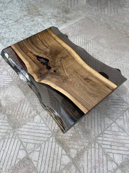 Epoxy Live Edge Coffee Table with Wooden U Leg